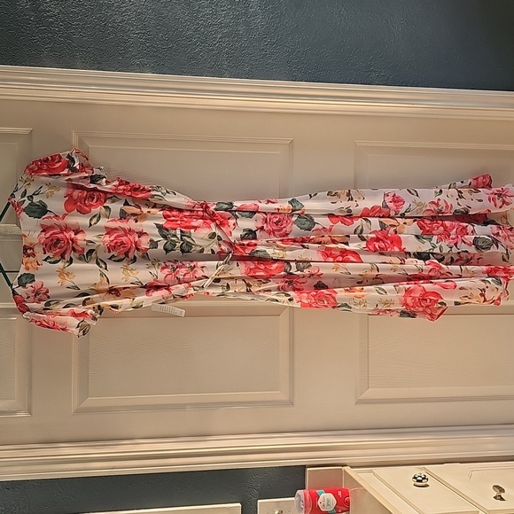 NWT Julia Jordan Floral High-Low Faux Wrap Dress Size 14 Ivory Multi - Picture 10 of 16